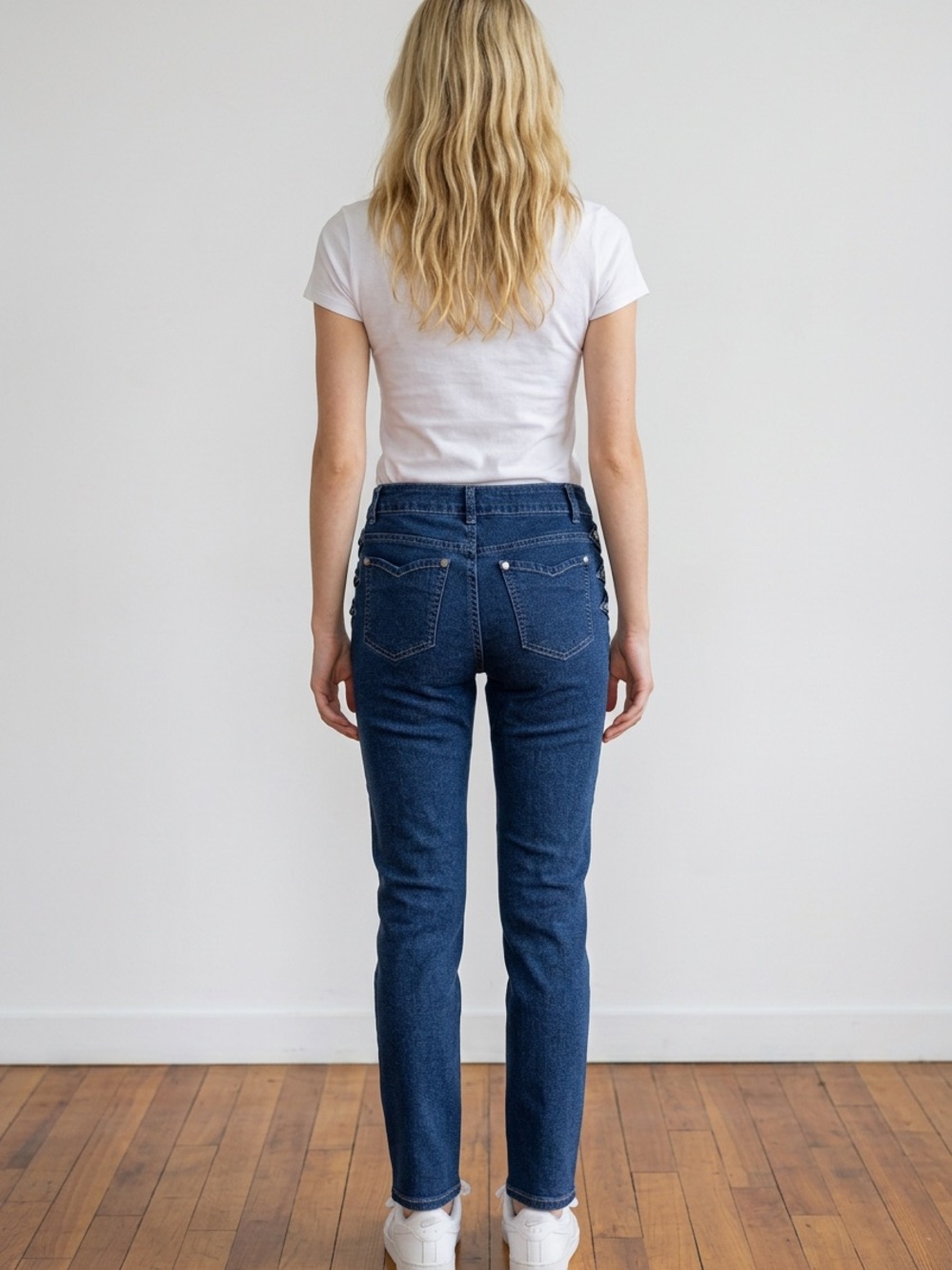 Flamingals dark blue denim jeans with side silver accents. - Picture 3 of 6